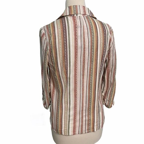 Soho Apparel Striped Linen One Button Ruched‎ Sleeve Blazer White Orange Medium - Picture 6 of 15